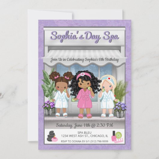 Uitnodiging voor Spa-feestje voor Jonge Meisjes (Voorkant)
