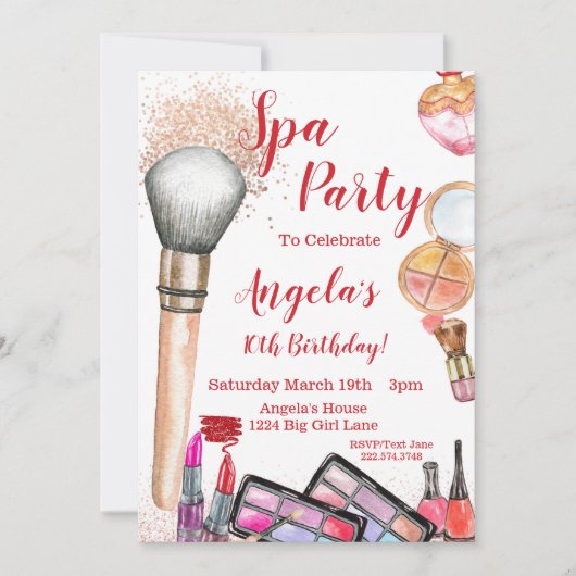Uitnodiging voor Spa Party, Editable 10th Birthday (Voorkant)