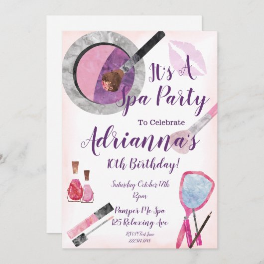 Uitnodiging voor Spa Party, Editable 10th Birthday (Voorkant / Achterkant)