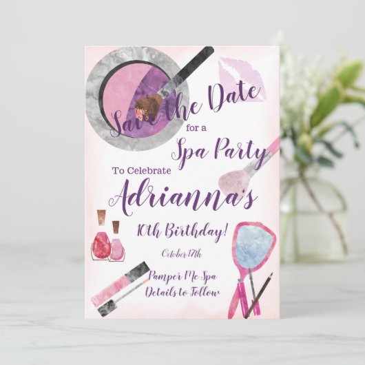 Uitnodiging voor Spa Party, Editable 10th Birthday (Staand voorkant)