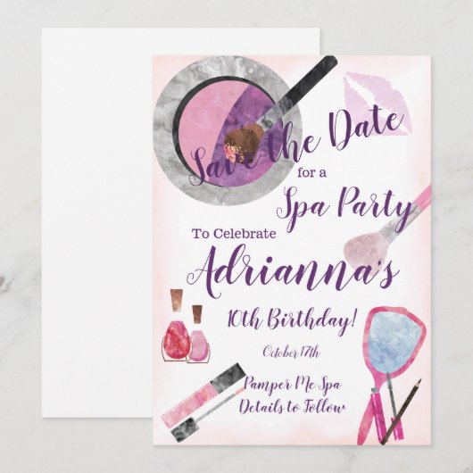 Uitnodiging voor Spa Party, Editable 10th Birthday (Voorkant / Achterkant)