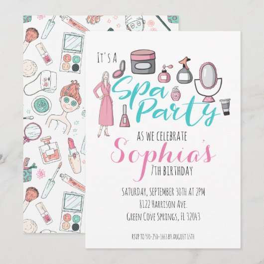 Uitnodiging voor Spa Thema Feest (Voorkant / Achterkant)