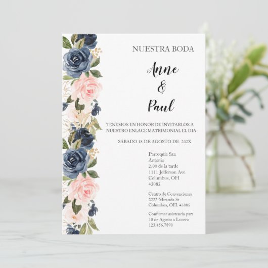 Uitnodiging voor Spaanse bruiloft (Staand voorkant)