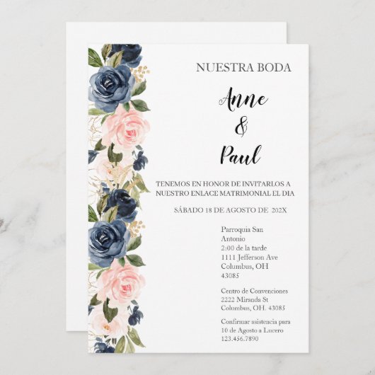 Uitnodiging voor Spaanse bruiloft (Voorkant / Achterkant)