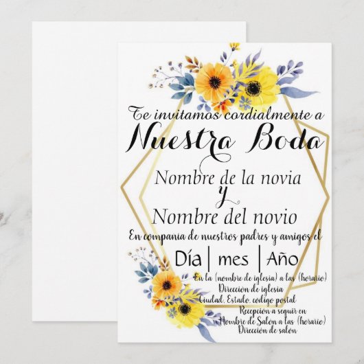 Uitnodiging voor Spaanse bruiloft (Voorkant / Achterkant)