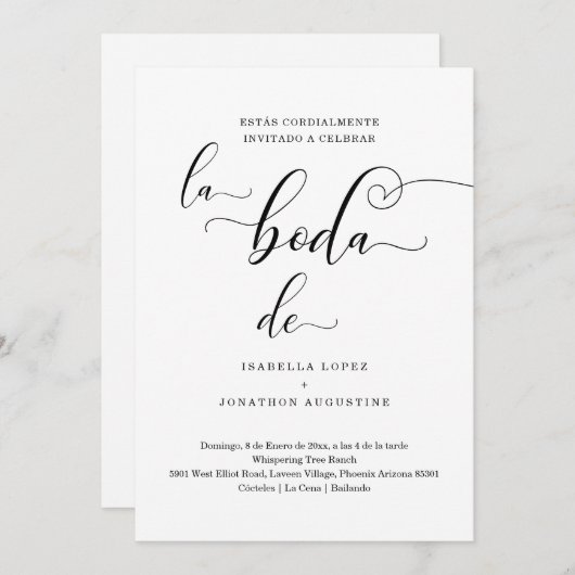 Uitnodiging voor Spaanse bruiloft (Voorkant / Achterkant)