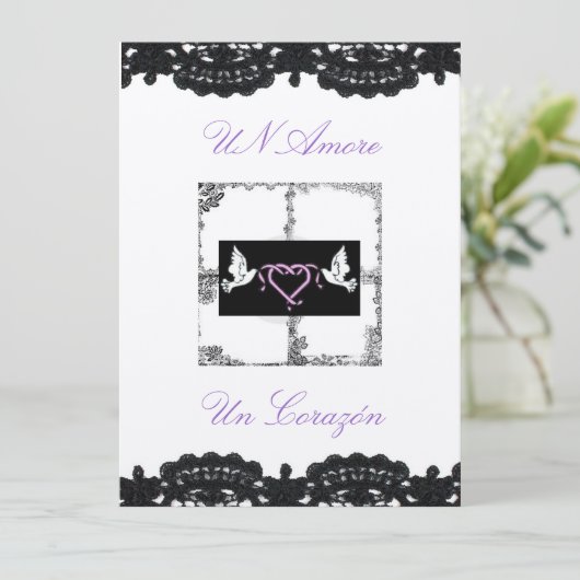 Uitnodiging voor Spaanse bruiloft "Doves and Ribbo (Staand voorkant)