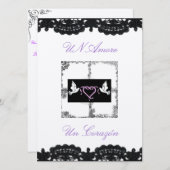 Uitnodiging voor Spaanse bruiloft "Doves and Ribbo (Voorkant / Achterkant)