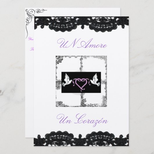 Uitnodiging voor Spaanse bruiloft "Doves and Ribbo (Voorkant / Achterkant)