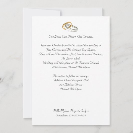 Uitnodiging voor Spaanse bruiloft "Gold Bands & Co (Achterkant)