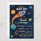 Uitnodiging voor 'Space Birthday'. Astronaut Invit (Voorkant / Achterkant)