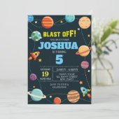 Uitnodiging voor 'Space Birthday'. Uitnodiging bui (Staand voorkant)