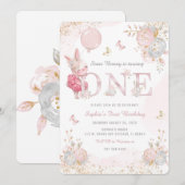 Uitnodiging voor speciale bunny First Birthday (Voorkant / Achterkant)