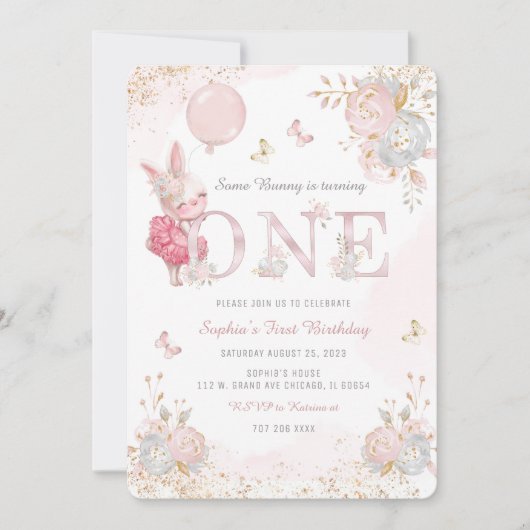 Uitnodiging voor speciale bunny First Birthday (Voorkant)