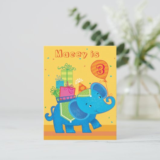 Uitnodiging voor speciale Elephant Birthday (Staand voorkant)