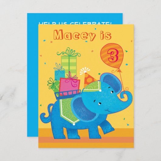 Uitnodiging voor speciale Elephant Birthday (Voorkant / Achterkant)