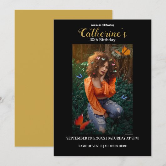 Uitnodiging voor speciale Gold- en zwarte feestdag (Voorkant / Achterkant)