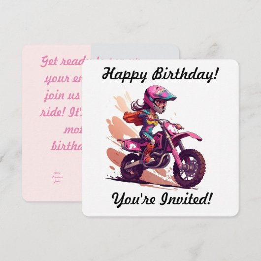 Uitnodiging voor speciale meisjesmotocross (Voorkant / Achterkant)