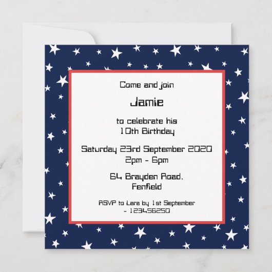 Uitnodiging voor speciale ruimteastronaut (Achterkant)