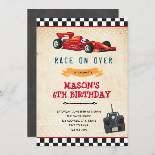 Uitnodiging voor speelgoed van raceauto (Voorkant / Achterkant)