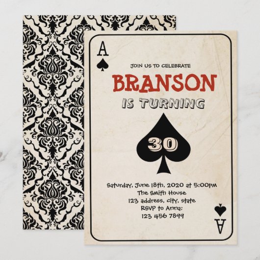 Uitnodiging voor speelkaarten (Voorkant / Achterkant)