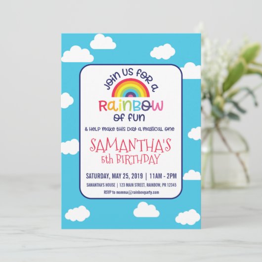 Uitnodiging voor speelse regenboogdag (Staand voorkant)