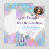 Uitnodiging voor Spetter Spat Zeemeermin Feestje (Voorkant / Achterkant)