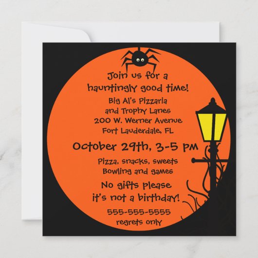Uitnodiging voor Spider Web Halloween Party (Achterkant)