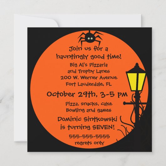 Uitnodiging voor Spider Web Halloween Party (Achterkant)