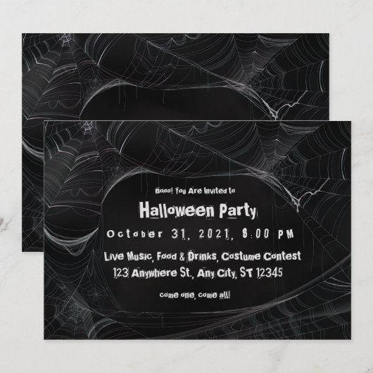 Uitnodiging voor spinnenweb Halloween-feest (Voorkant / Achterkant)