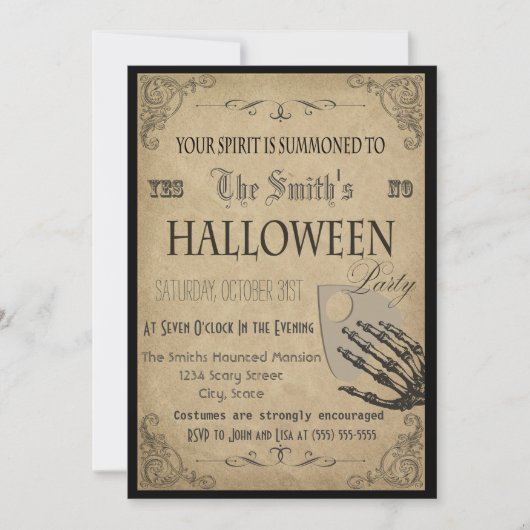 Uitnodiging voor Spirits Halloween Party (Voorkant)