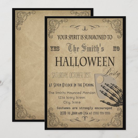 Uitnodiging voor Spirits Halloween Party (Voorkant / Achterkant)