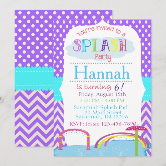 Uitnodiging voor Splash Pad verjaardagsfeestje (Voorkant / Achterkant)