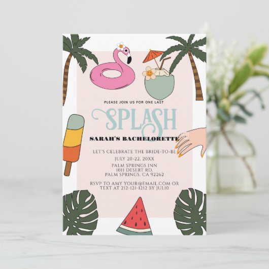 Uitnodiging voor Splash Pool Party Bachelorette-we (Staand voorkant)