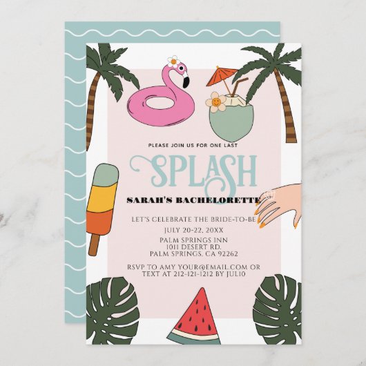 Uitnodiging voor Splash Pool Party Bachelorette-we (Voorkant / Achterkant)