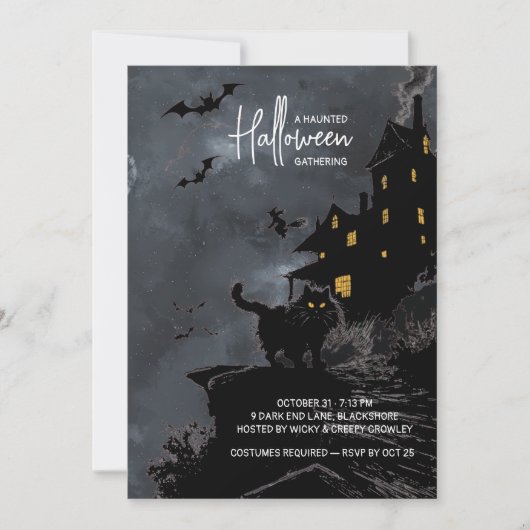 Uitnodiging voor Spokenhuis Halloweenfeest. (Voorkant)
