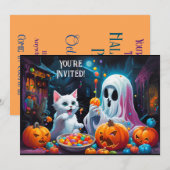 Uitnodiging voor spook- en kattenhalloweenfeest (Voorkant / Achterkant)