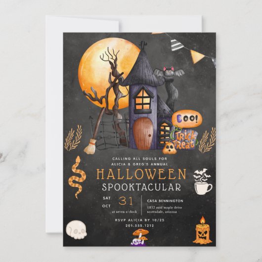 Uitnodiging voor spookhuis Halloween-feest (Voorkant)