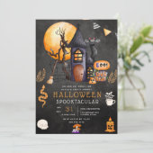 Uitnodiging voor spookhuis Halloween-feest (Staand voorkant)