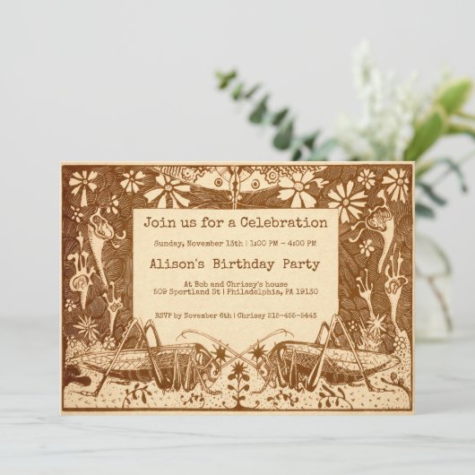  uitnodiging voor  sprinkhaan (Staand voorkant)