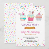 Uitnodiging voor Sprinkle Cupcake oorlogspartij (Voorkant / Achterkant)