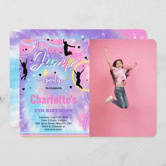 Uitnodiging voor sprong verjaardagsfoto (Voorkant / Achterkant)