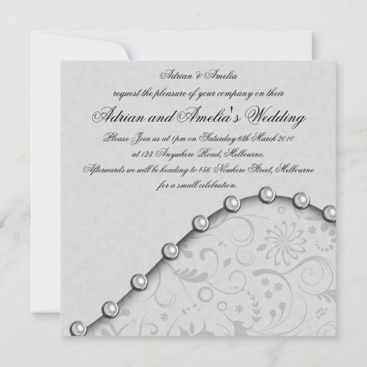 Uitnodiging voor Square Pearl bruiloft (Achterkant)