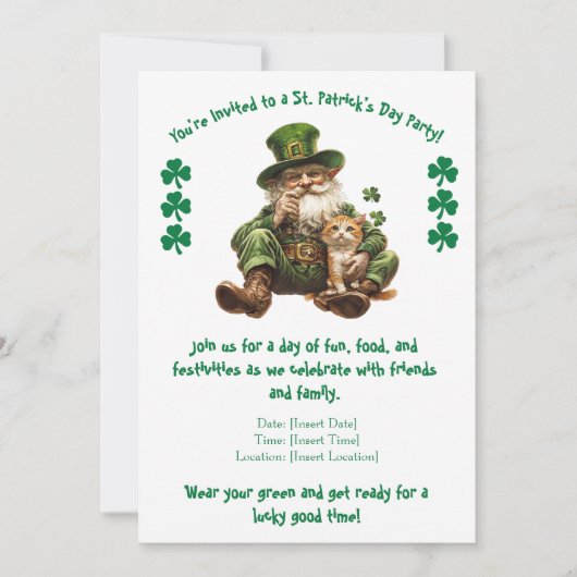 Uitnodiging voor St. Patrick's Day-feest voor katt (Voorkant)