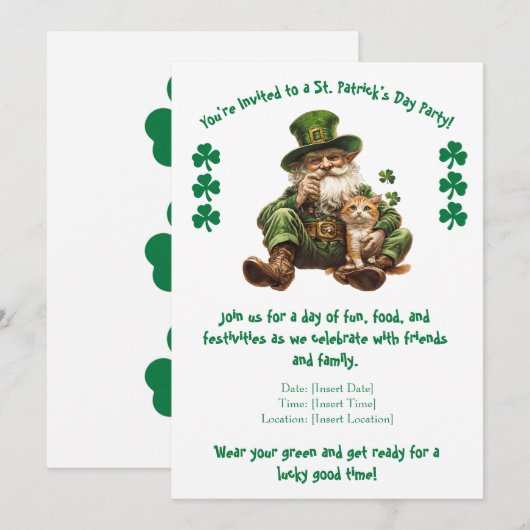 Uitnodiging voor St. Patrick's Day-feest voor katt (Voorkant / Achterkant)