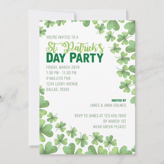 Uitnodiging voor St. Patrick's Day Shamrocks Feest (Voorkant)