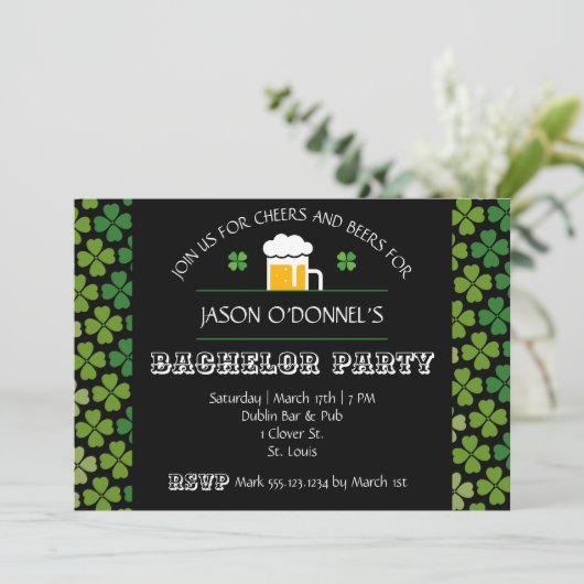 Uitnodiging voor St. Patrick's Day vrijgezellenfee (Staand voorkant)