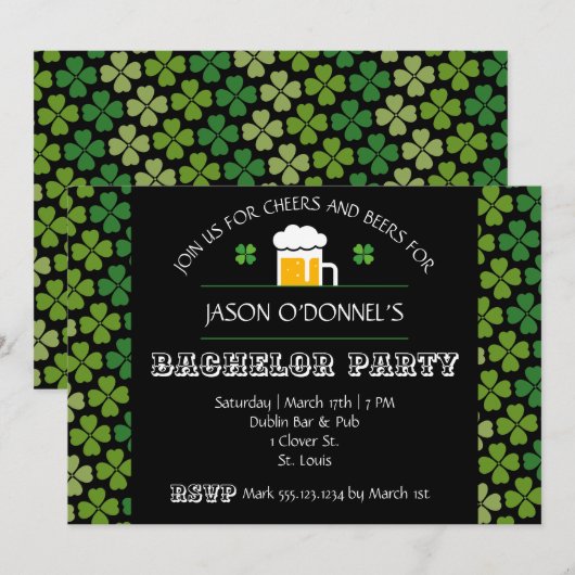 Uitnodiging voor St. Patrick's Day vrijgezellenfee (Voorkant / Achterkant)