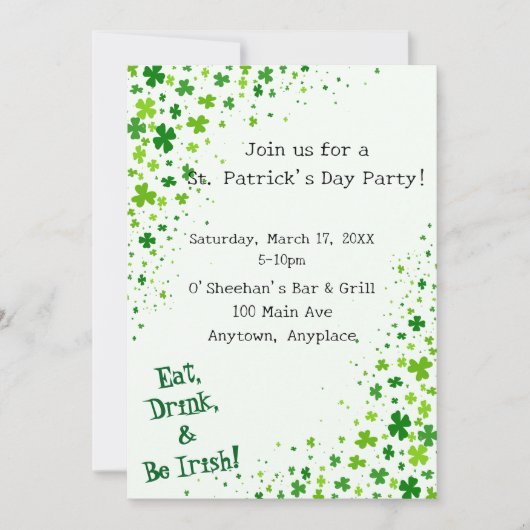 Uitnodiging voor St. Patrick's St. Patty's Day-fee (Voorkant)