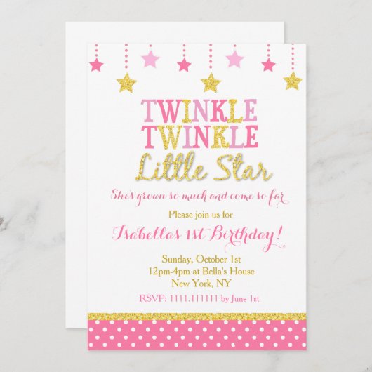 Uitnodiging voor Star Birthday Party (Voorkant / Achterkant)